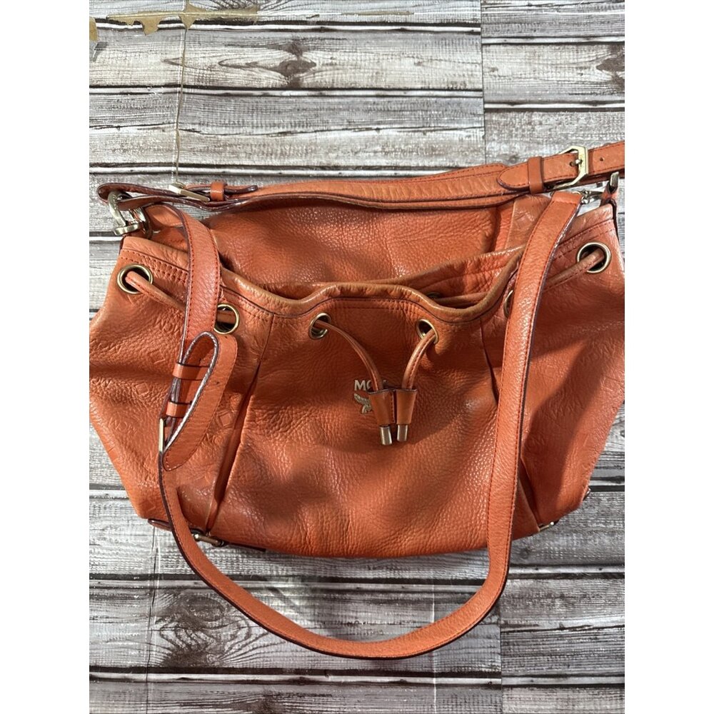 MCM Pebbled Leather Logo bucket bag color orange vintage 80's 90's - Picture 12 of 14